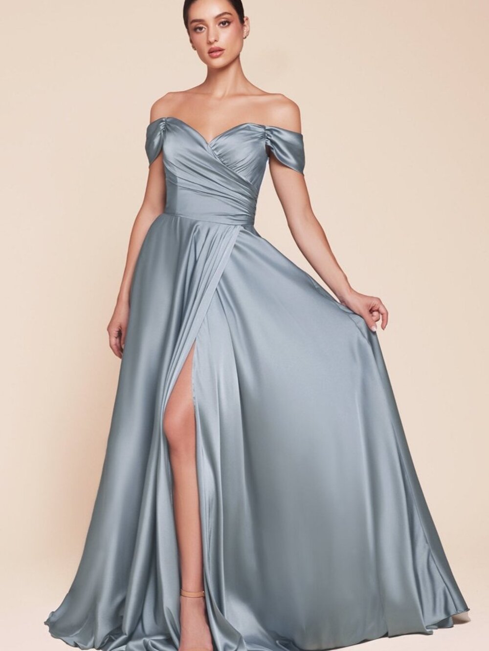 NEW DUSTY BLUE Evening Gown Floor Length Formal Elegant Stunning 7493